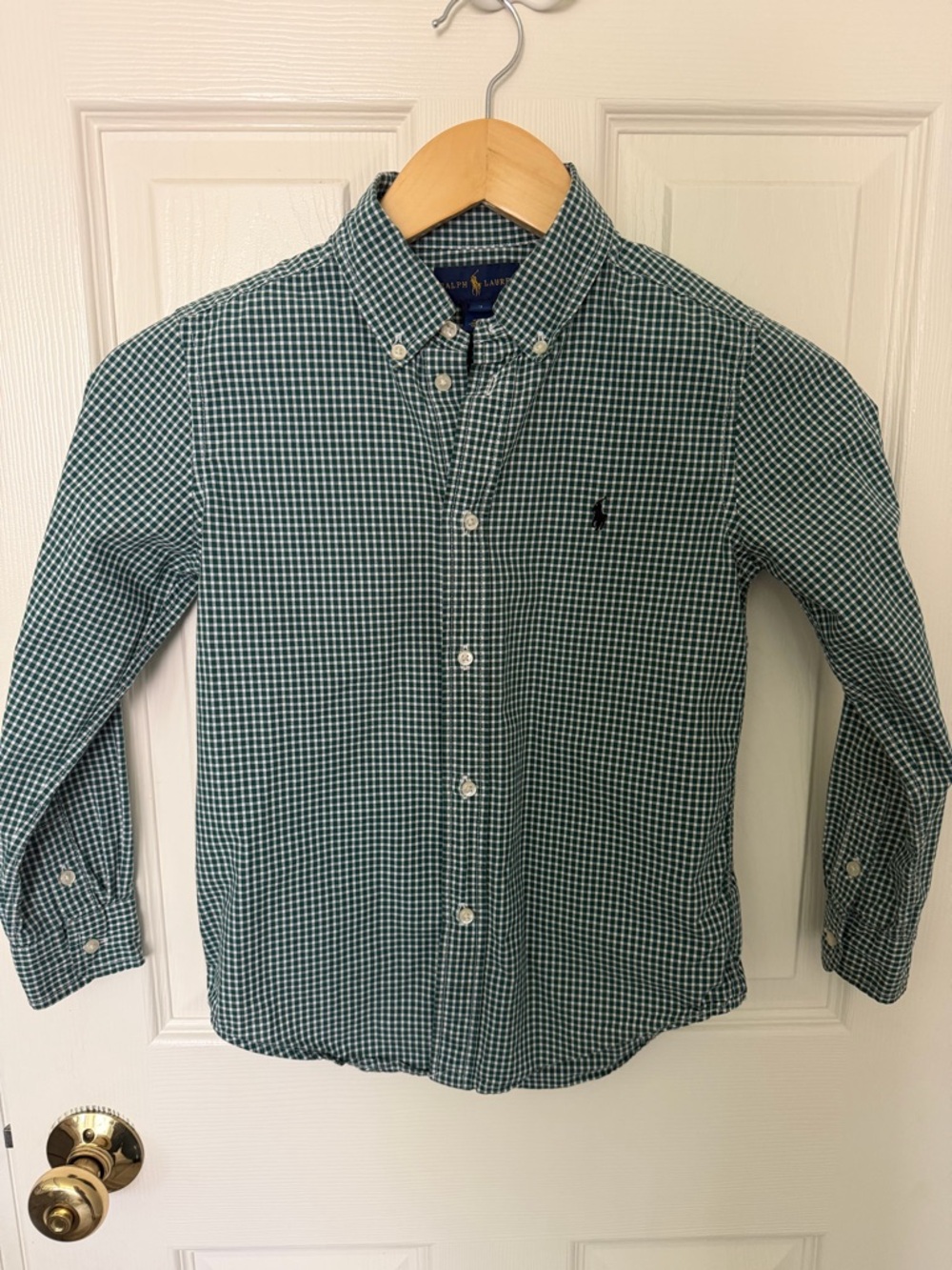Ralph Lauren Boys Green & White Mini Gingham Button-Down Shirt